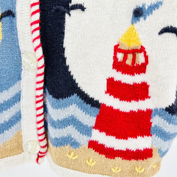 Vintage 80s Crystal-Kobe Cotton Nautical Sailboat Lighthouse Knit Sweater Vest - Picture 4 of 7